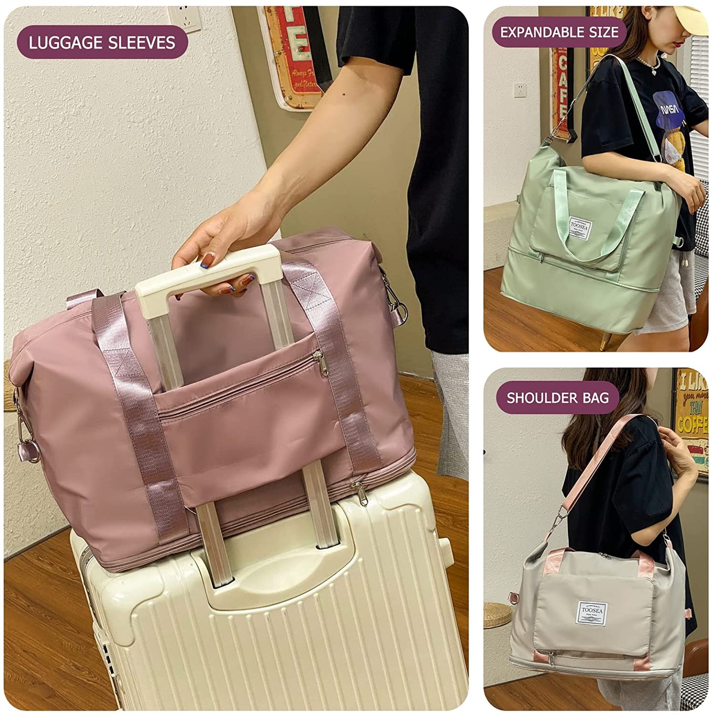 large capacity Weekender Overnight Travel DuffelTote waterproof Shoulder bag